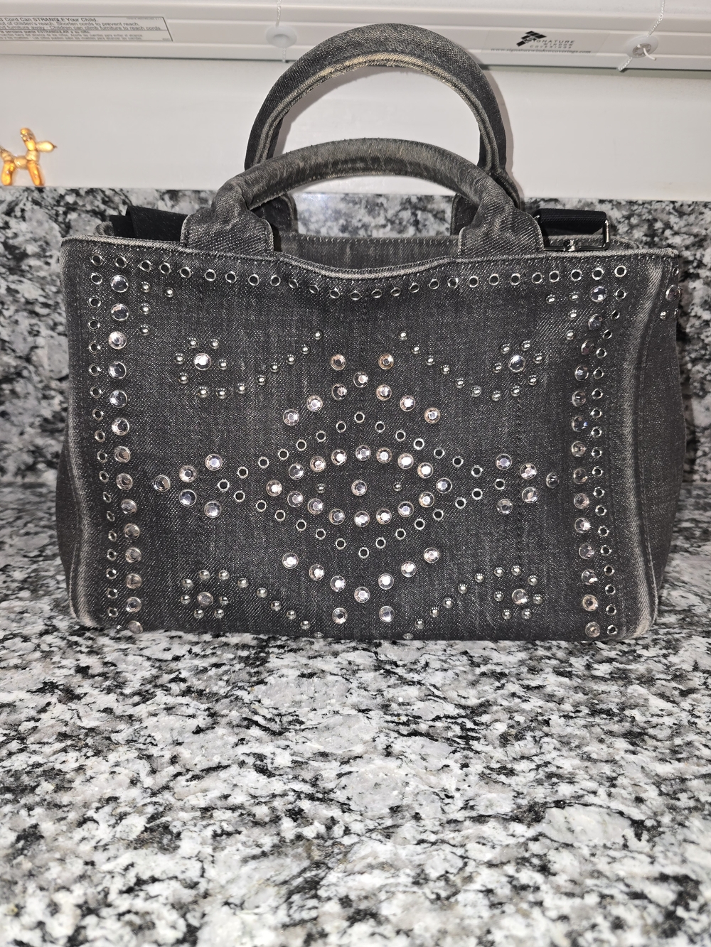 Prada Canapa Bijoux Vrystal Embellished Denim Tote (Small)